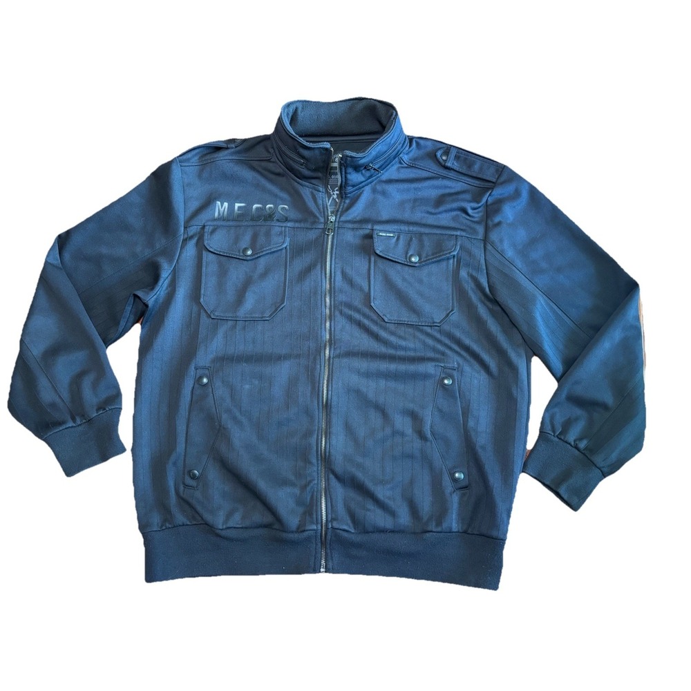Marc Ecko Cut & Sew Black Military Style Jacket XL M.E.C&S Zip Pockets‎ Epaulets